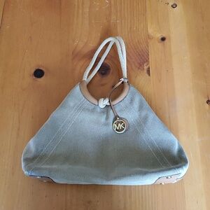 Michael Kors Taupe Canvas Tote with White Rope Handles